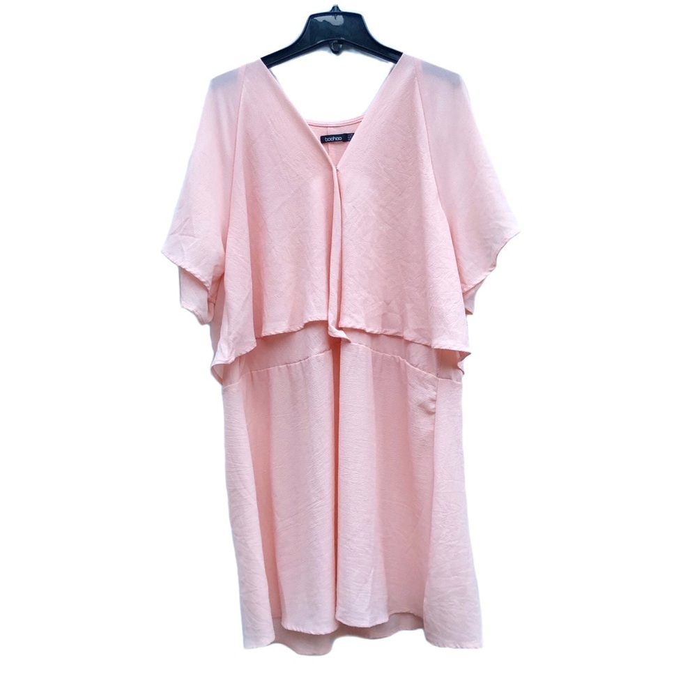 BooHoo Bridal Summer One Piece Wrap Cold Shoulder Wedding Mini Pink Dress EUC 16